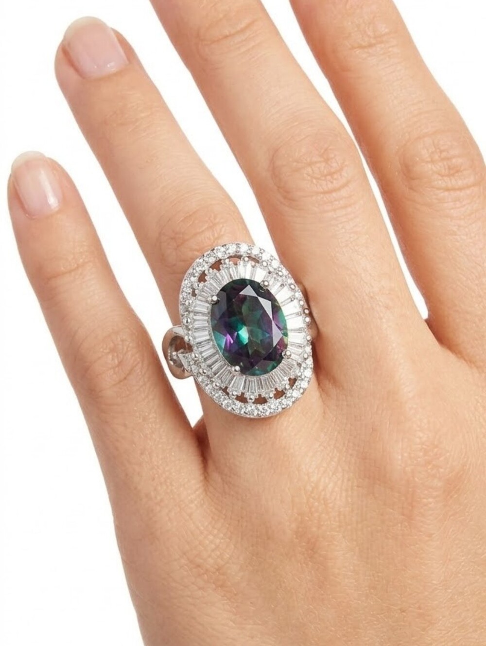 925 Sterling Silver Mystic Topaz CZ Halo Ring Size 7.75 New Natural Gemstone